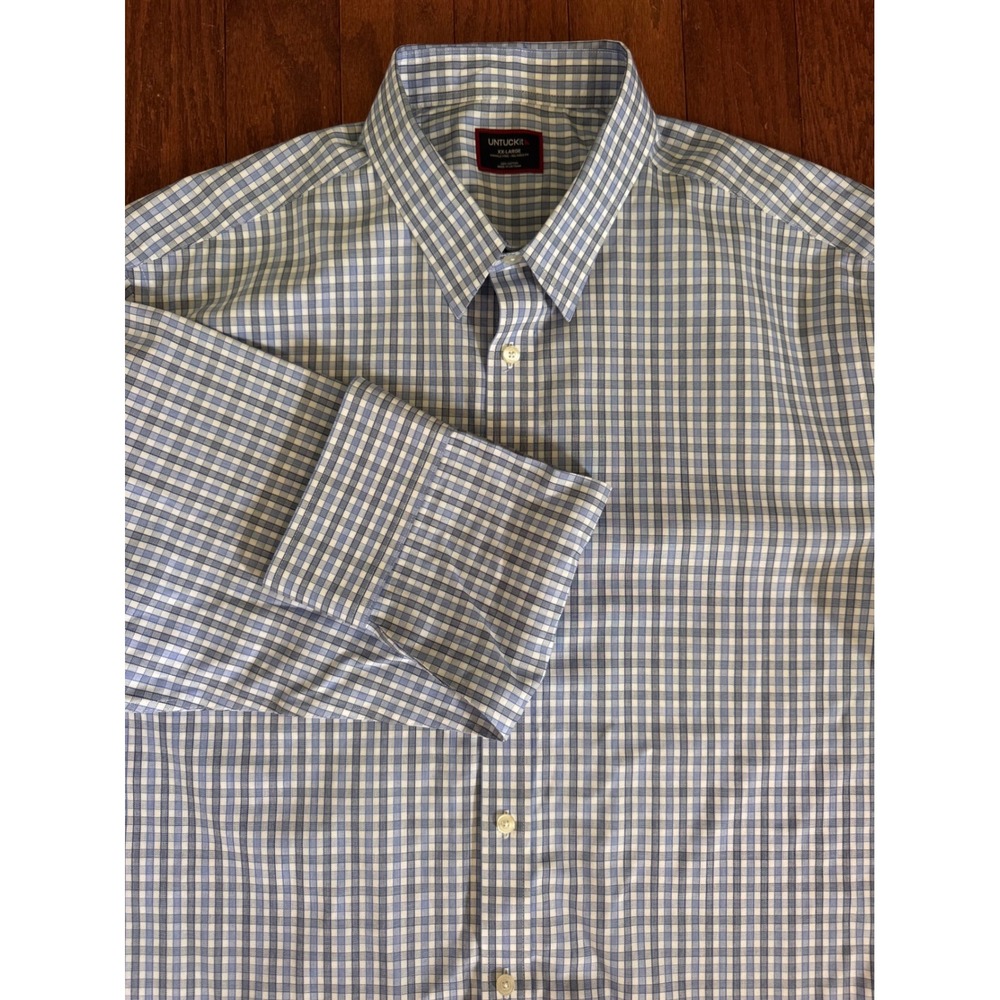 UNTUCKit Durif-WF Mens XXL Relaxed Fit Blue Check Wrinkle Free Button Down Shirt